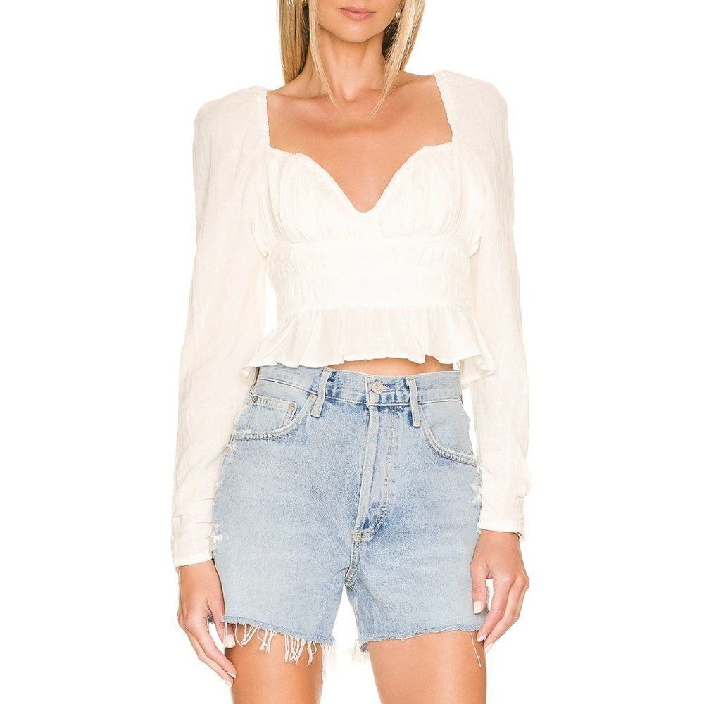 NWT Free People Chloe Cotton Long Sleeve Top in White Sz. S